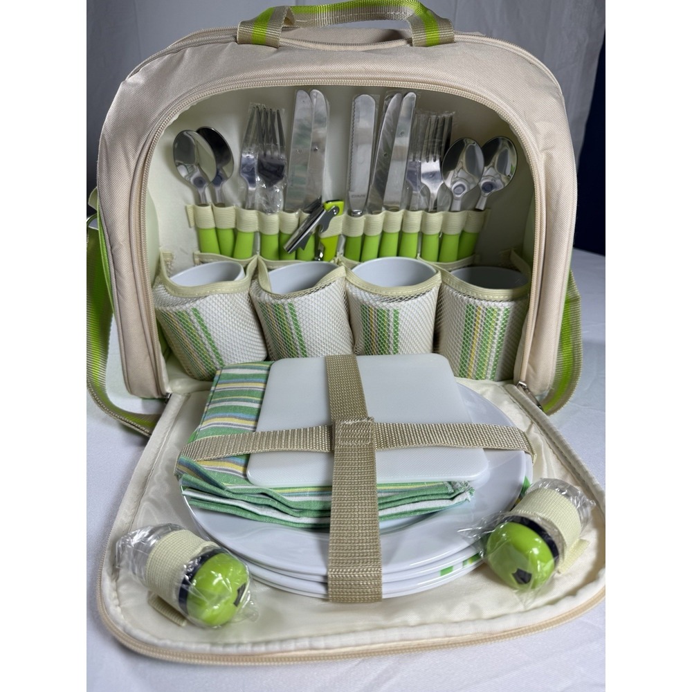 Picnic Bag Pack 4 Person‎ IBM company Hamper Cooler Mugs Plates Cutlery Travel - Picture 3 of 16
